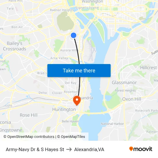 Army-Navy Dr & S Hayes St to Alexandria,VA map