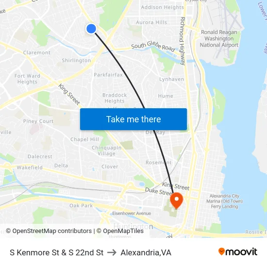 S Kenmore St & S 22nd St to Alexandria,VA map