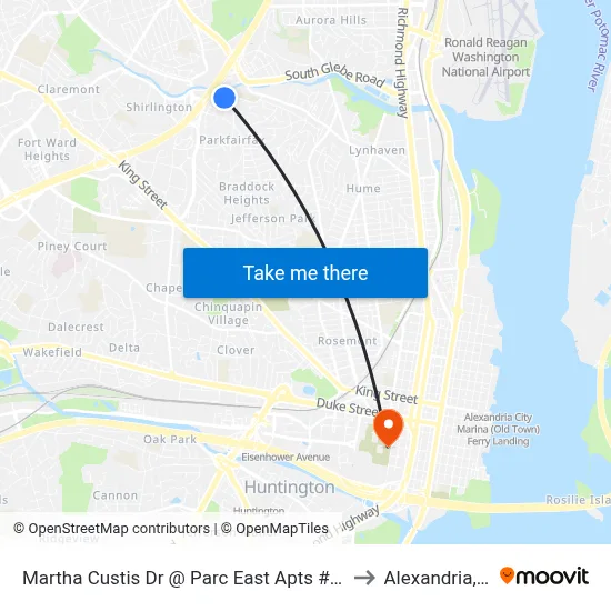 Martha Custis Dr @ Parc East Apts #1225 to Alexandria,VA map