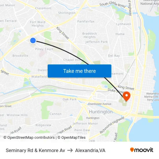 Seminary Rd & Kenmore Av to Alexandria,VA map