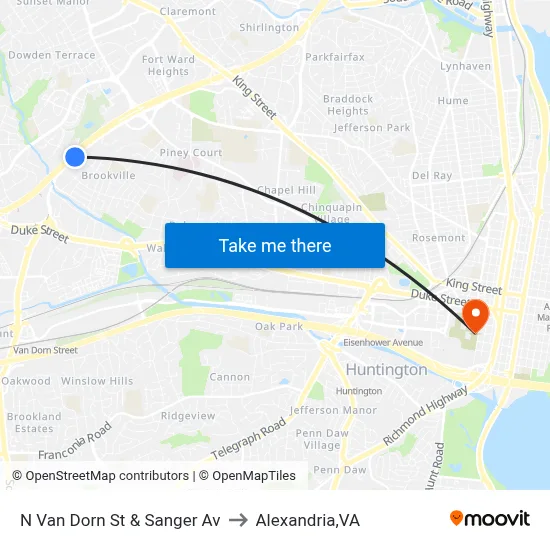 N Van Dorn St &    Sanger Av to Alexandria,VA map
