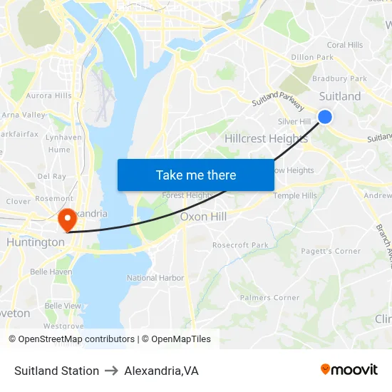 Suitland Station to Alexandria,VA map