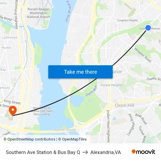 Southern Ave Station & Bus Bay Q to Alexandria,VA map