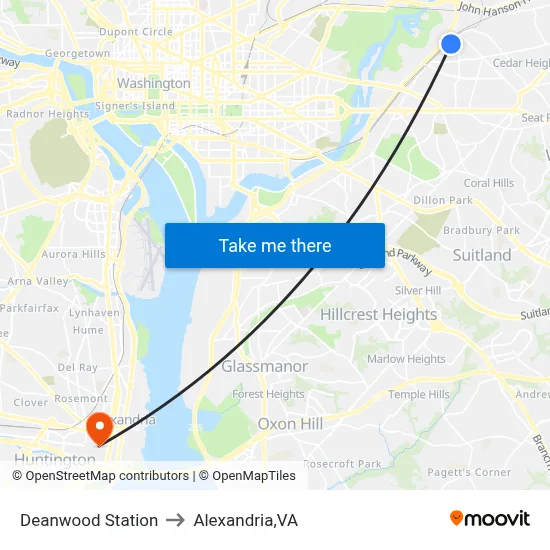 Deanwood Station to Alexandria,VA map