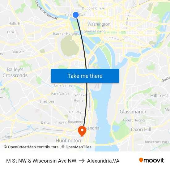 M St NW & Wisconsin Ave NW to Alexandria,VA map