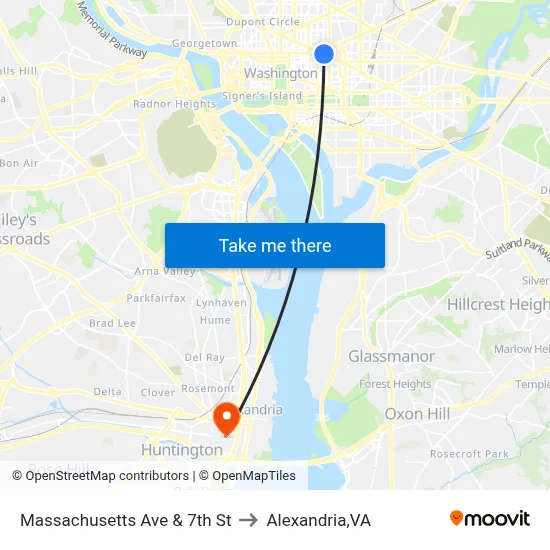 Massachusetts Ave & 7th St to Alexandria,VA map