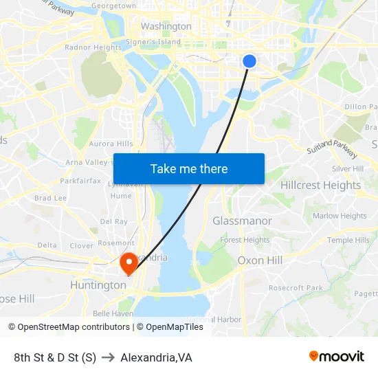 8th St & D St (S) to Alexandria,VA map