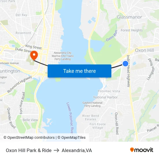 Oxon Hill Park & Ride to Alexandria,VA map