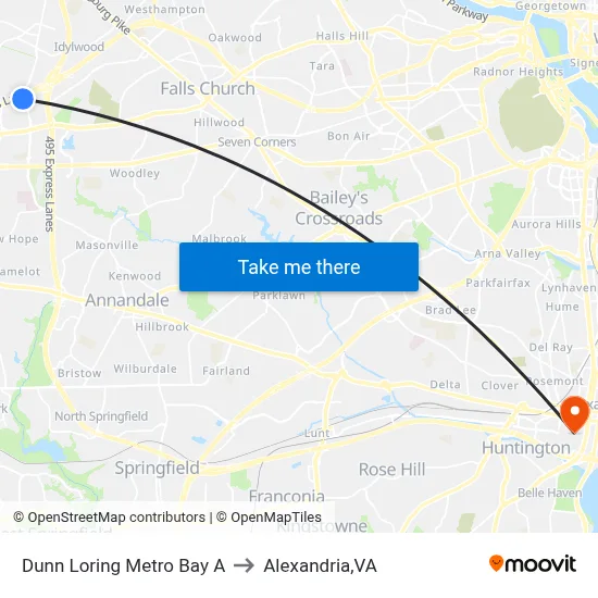 Dunn Loring Metro Bay A to Alexandria,VA map