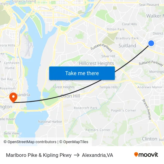 Marlboro Pike & Kipling Pkwy to Alexandria,VA map