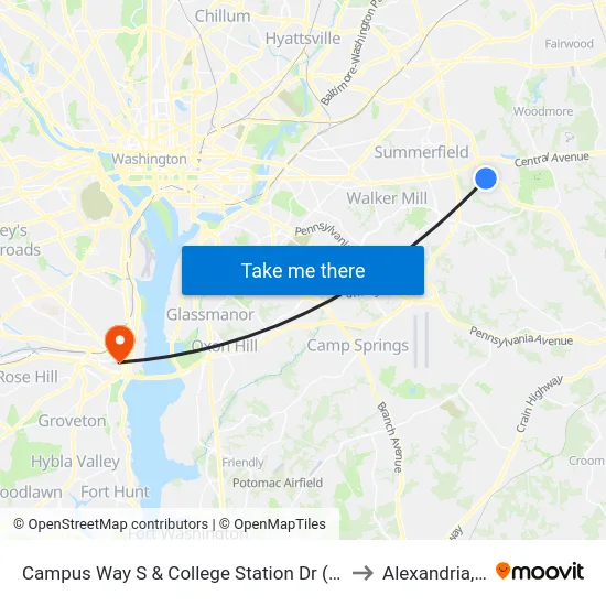 Campus Way S & College Station Dr (Pgcc) to Alexandria,VA map