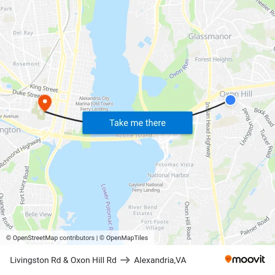 Livingston Rd & Oxon Hill Rd to Alexandria,VA map