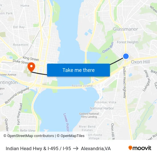 Indian Head Hwy & I-495 / I-95 to Alexandria,VA map