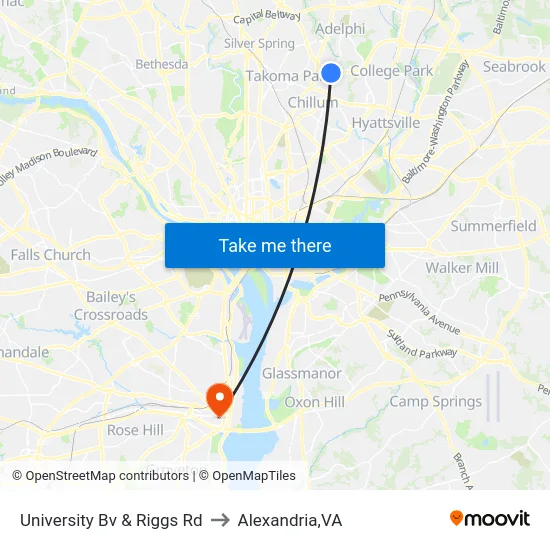 University Bv & Riggs Rd to Alexandria,VA map