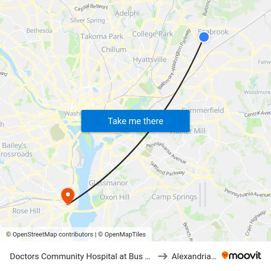 Doctors Community Hospital at Bus Shelter to Alexandria,VA map
