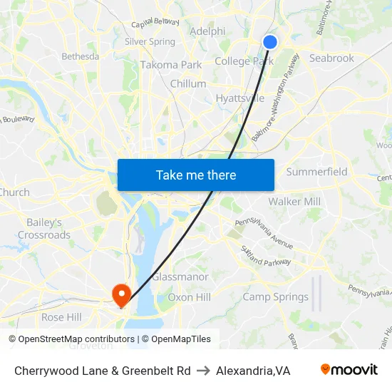 Cherrywood Lane & Greenbelt Rd to Alexandria,VA map