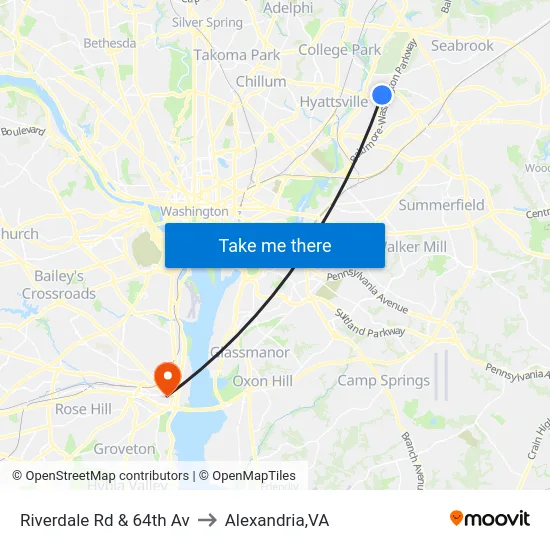 Riverdale Rd & 64th Av to Alexandria,VA map