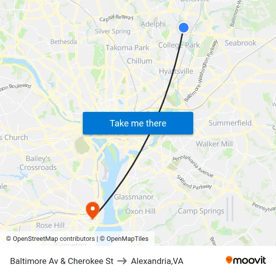 Baltimore Av & Cherokee St to Alexandria,VA map