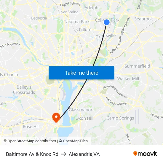 Baltimore Av & Knox Rd to Alexandria,VA map