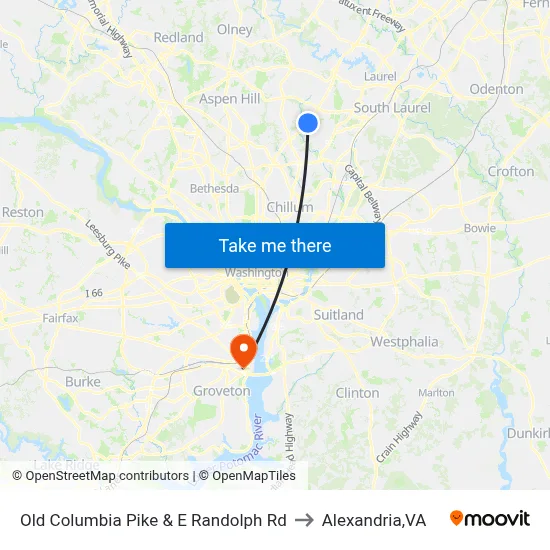 Old Columbia Pike & E Randolph Rd to Alexandria,VA map