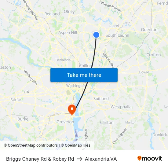 Briggs Chaney Rd & Robey Rd to Alexandria,VA map