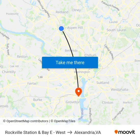 Rockville Station & Bay E - West to Alexandria,VA map