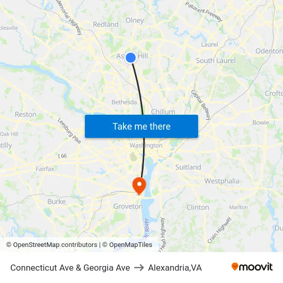 Connecticut Ave & Georgia Ave to Alexandria,VA map