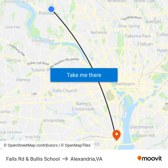 Falls Rd & Bullis School to Alexandria,VA map