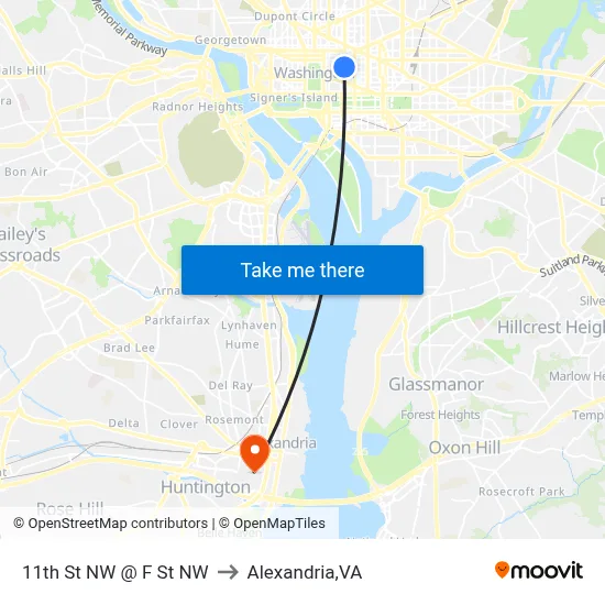 11th St NW @ F St NW to Alexandria,VA map
