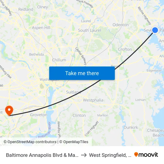 Baltimore Annapolis Blvd & Marbury Rd Sb to West Springfield, Virginia map