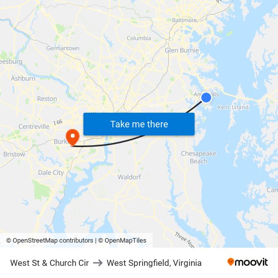 West St & Church Cir to West Springfield, Virginia map