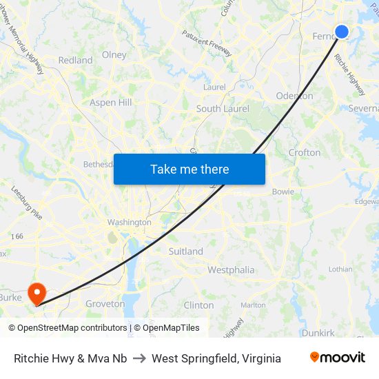 Ritchie Hwy & Mva Nb to West Springfield, Virginia map