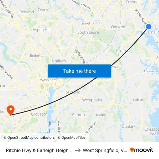 Ritchie Hwy & Earleigh Heights Rd Sb to West Springfield, Virginia map