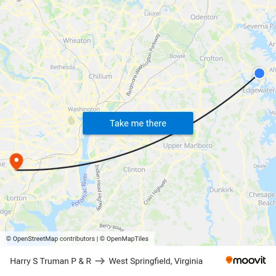 Harry S Truman P & R to West Springfield, Virginia map