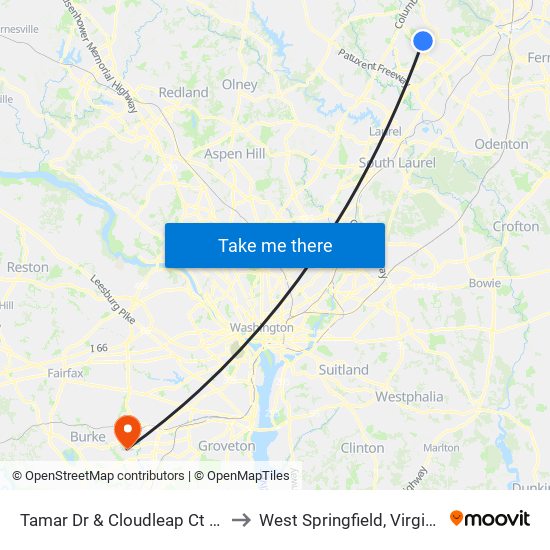 Tamar Dr & Cloudleap Ct Sb to West Springfield, Virginia map