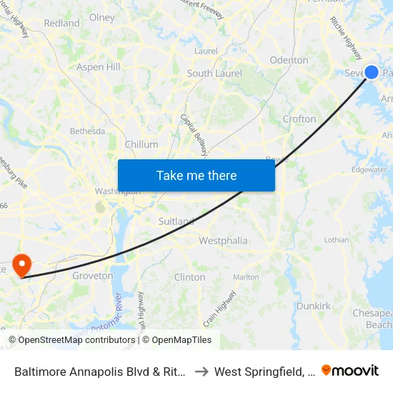 Baltimore Annapolis Blvd & Ritchie Hwy Nb to West Springfield, Virginia map