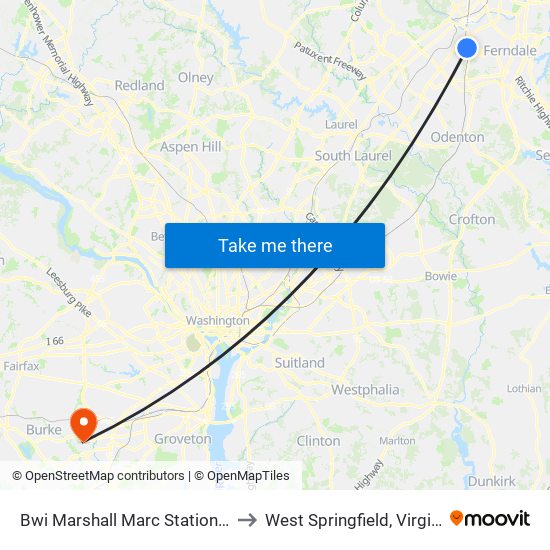 Bwi Marshall Marc Station Sb to West Springfield, Virginia map