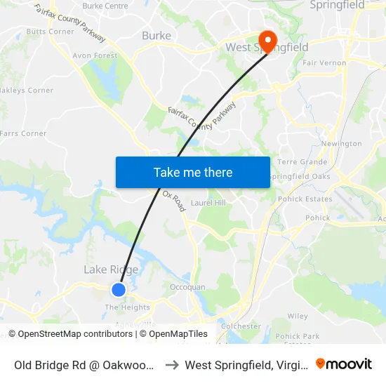 Old Bridge Rd @ Oakwood Dr to West Springfield, Virginia map