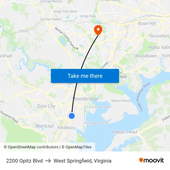 2200 Opitz Blvd to West Springfield, Virginia map