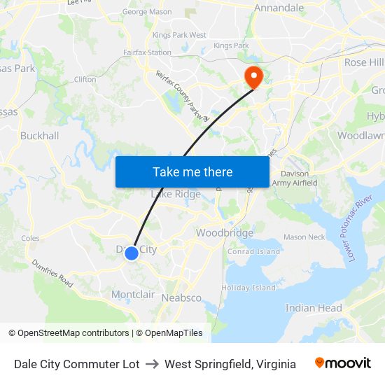 Dale City Commuter Lot to West Springfield, Virginia map