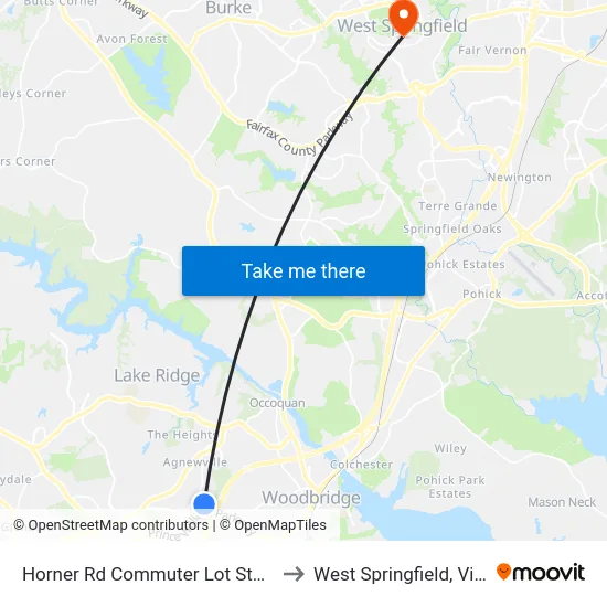Horner Rd Commuter Lot Stop 2 AM to West Springfield, Virginia map