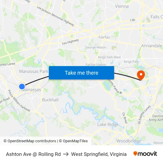 Ashton Ave @ Rolling Rd to West Springfield, Virginia map
