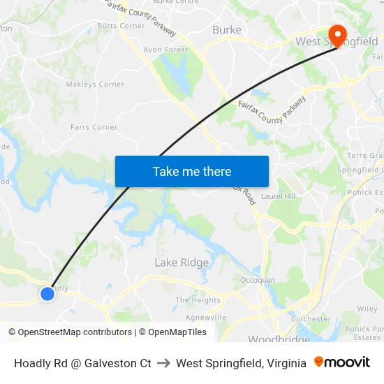 Hoadly Rd @ Galveston Ct to West Springfield, Virginia map