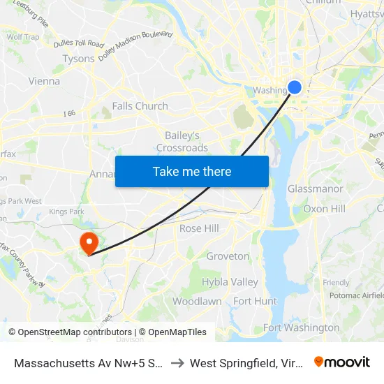 Massachusetts Av Nw+5 St NW to West Springfield, Virginia map