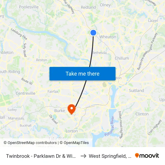 Twinbrook - Parklawn Dr & Wicomico Ave to West Springfield, Virginia map