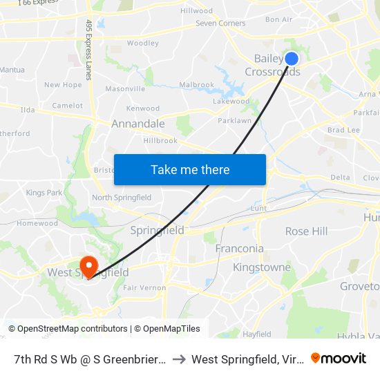 7th Rd S Wb @ S Greenbrier St FS to West Springfield, Virginia map