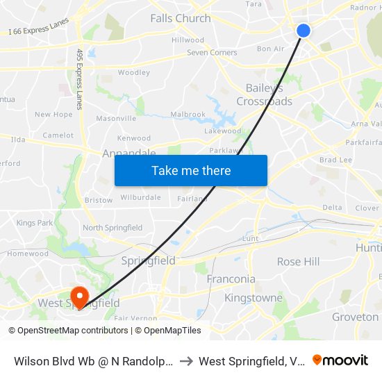 Wilson Blvd Wb @ N Randolph St MB to West Springfield, Virginia map