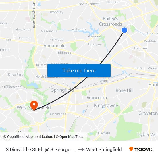 S Dinwiddie St Eb @ S George Mason Dr FS to West Springfield, Virginia map