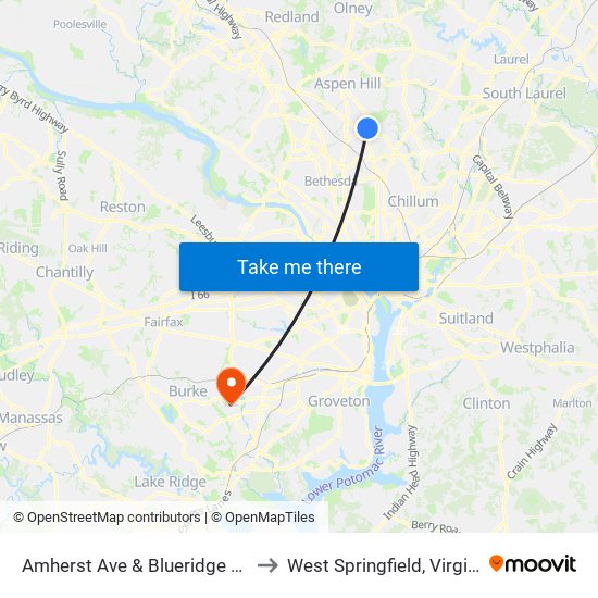 Amherst Ave & Blueridge Ave to West Springfield, Virginia map