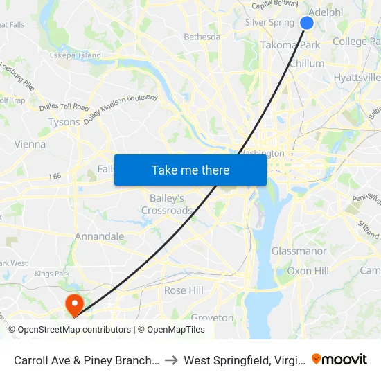 Carroll Ave & Piney Branch Rd to West Springfield, Virginia map